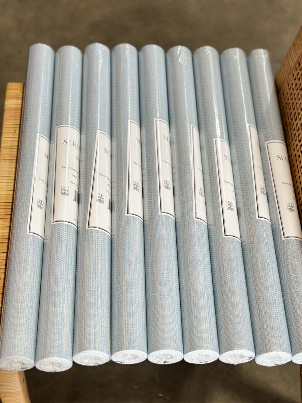 NEW Serena & Lily Faux Grasscloth Removable Wallpaper-Coastal Blue